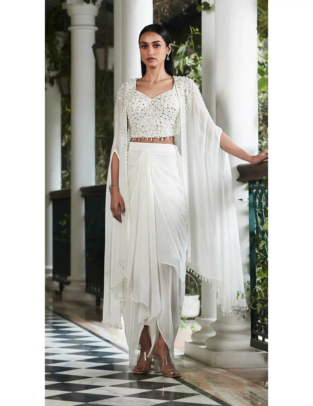 Ivory Embroidered Cape Set