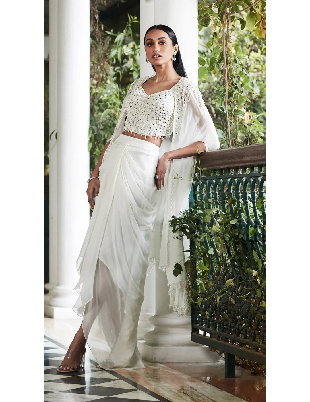 Ivory Embroidered Cape Set