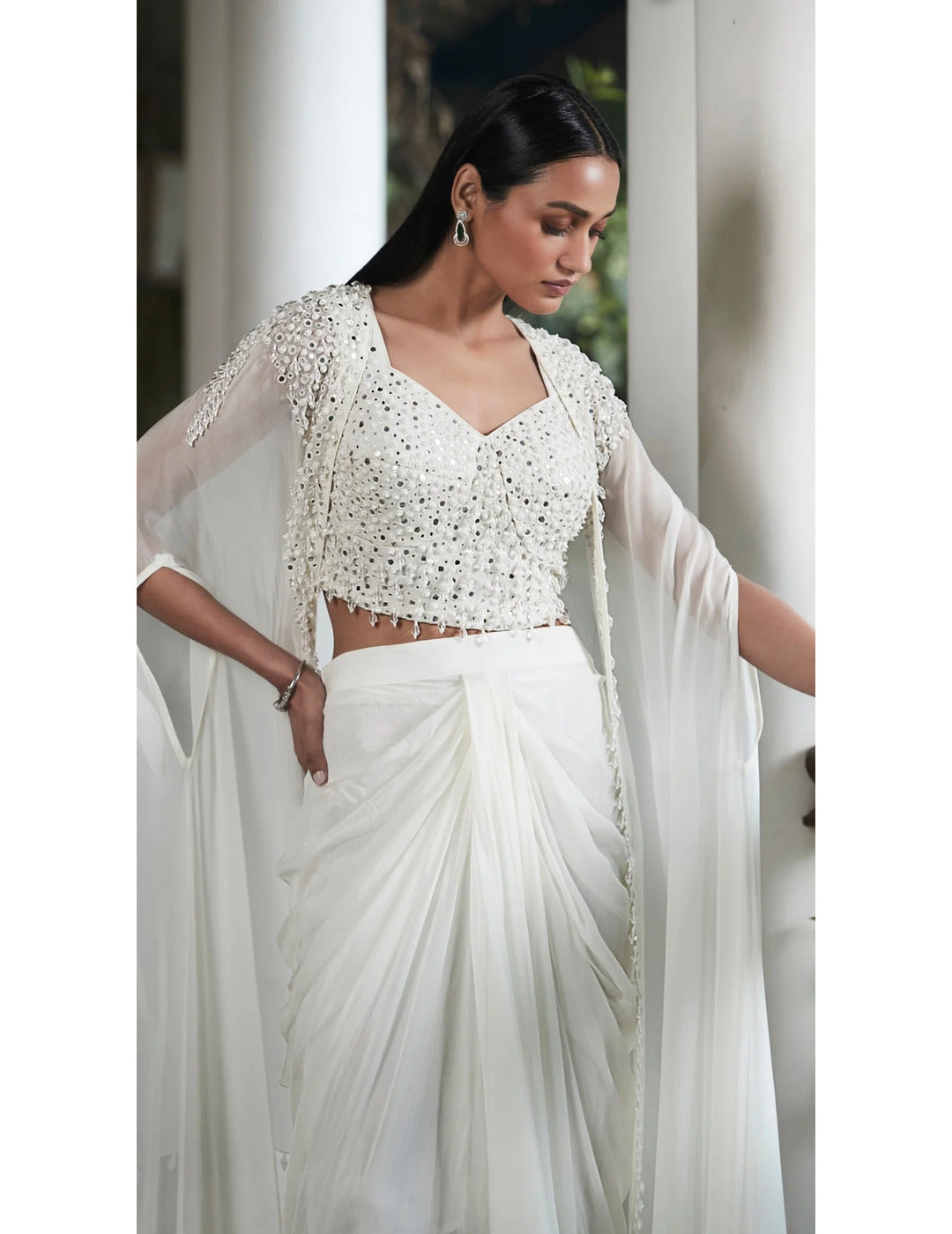 Ivory Embroidered Cape Set