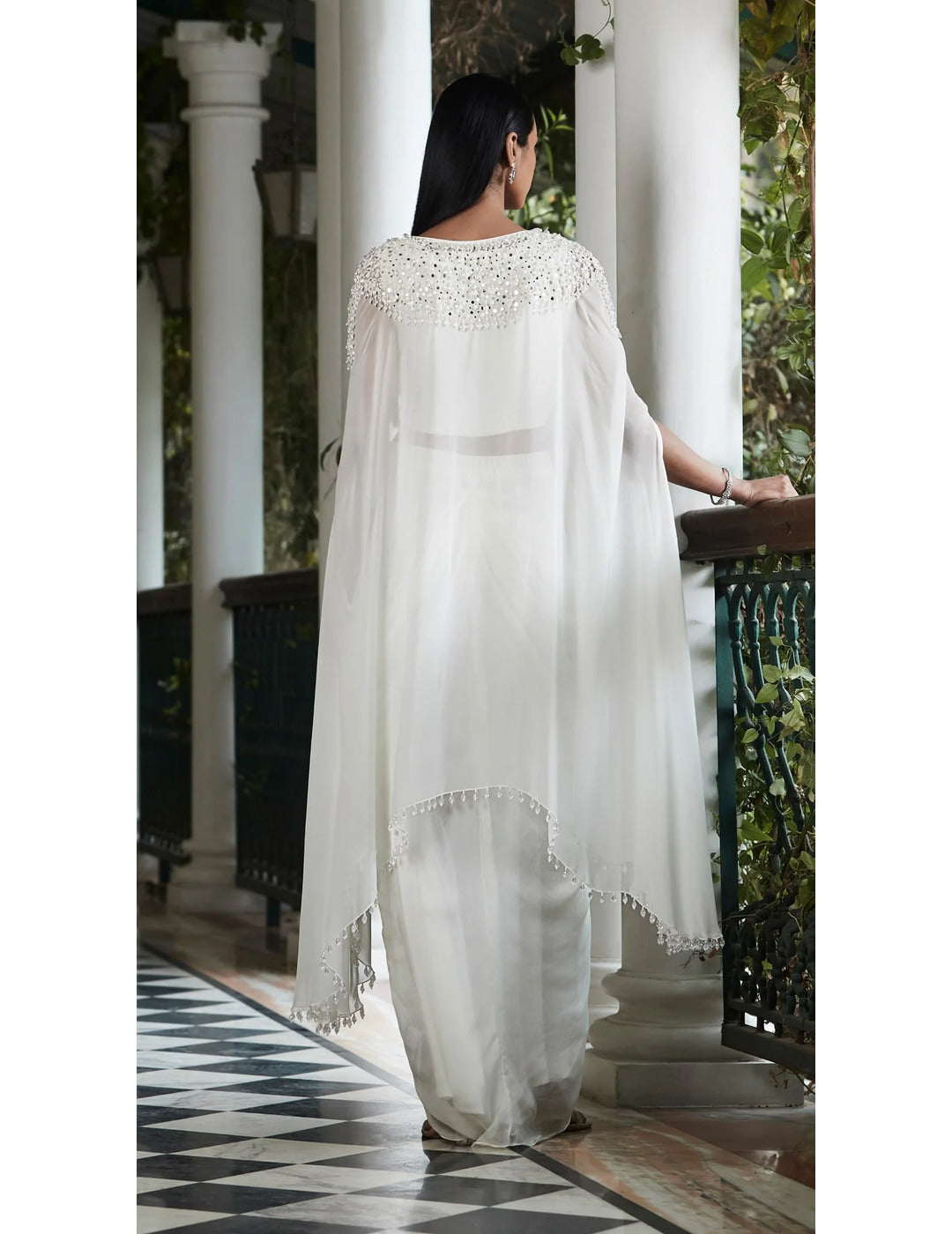 Ivory Embroidered Cape Set