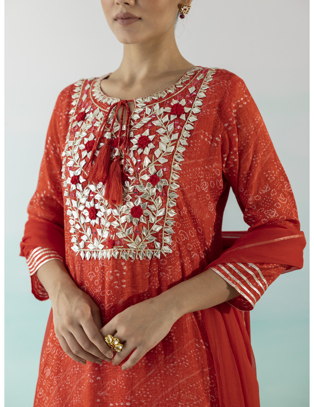 Red Yoke Detailed Kurta Set