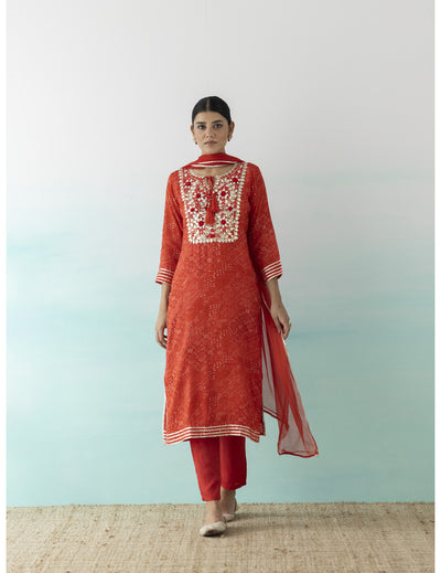 Red Yoke Detailed Kurta Set