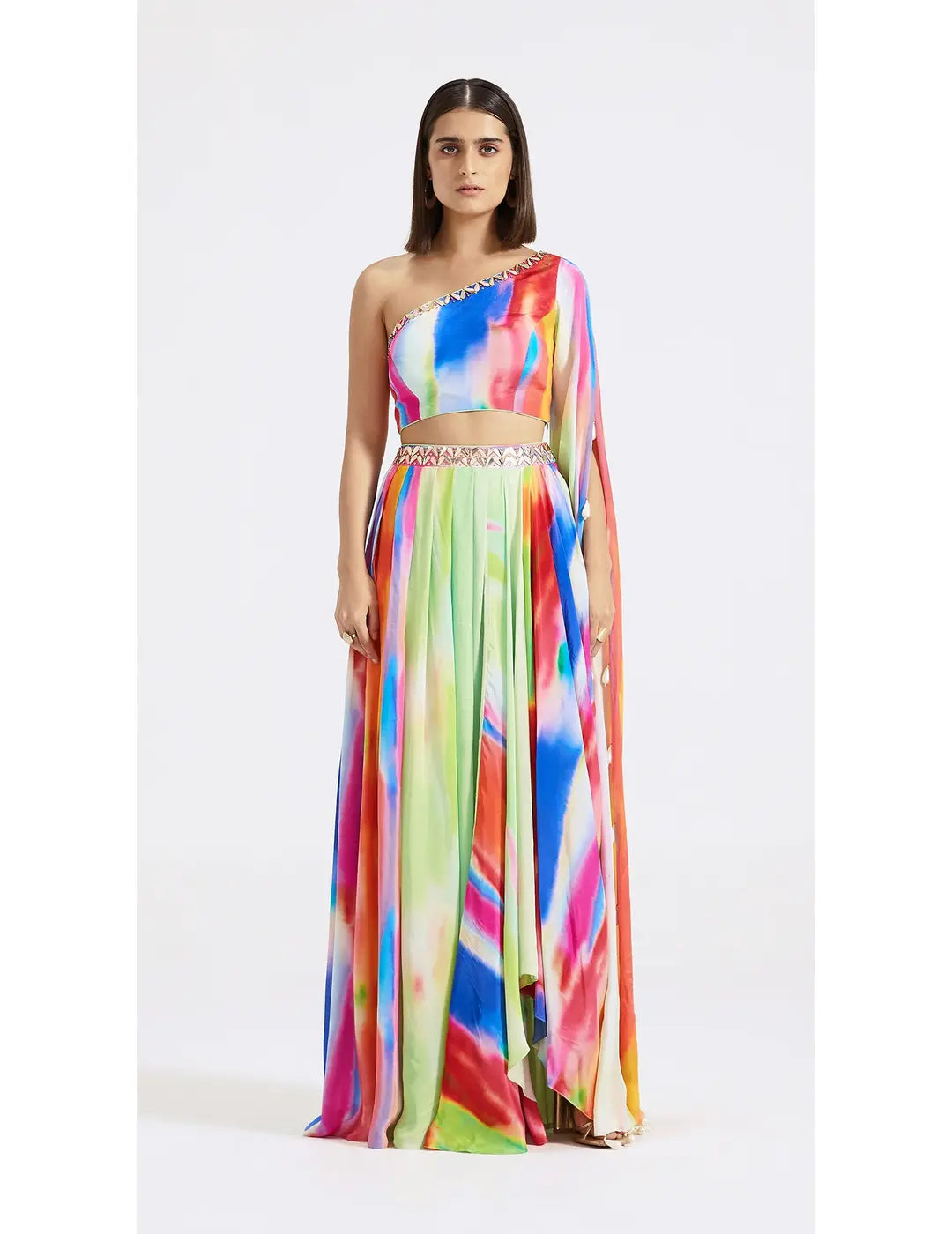 Multicolored One-Shoulder Top & Skirt Set