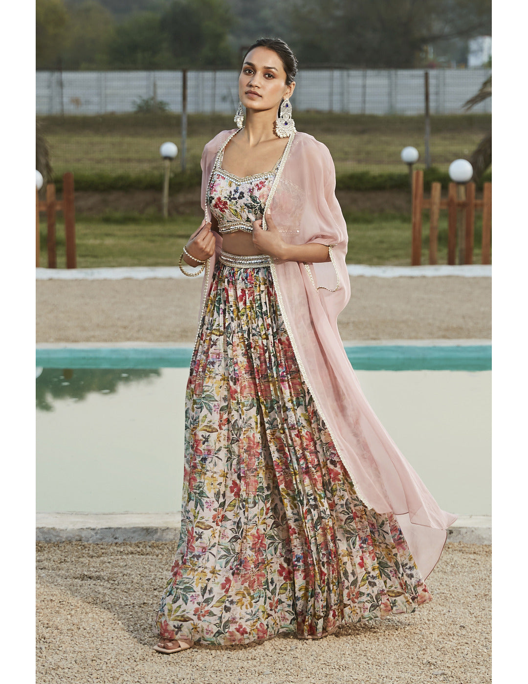 Pink Sharara Set With Cape singapore