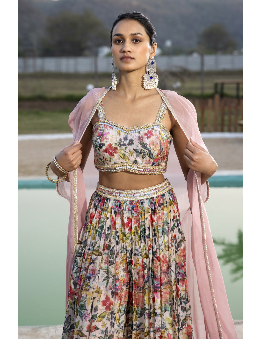 Pink Sharara Set With Cape singapore