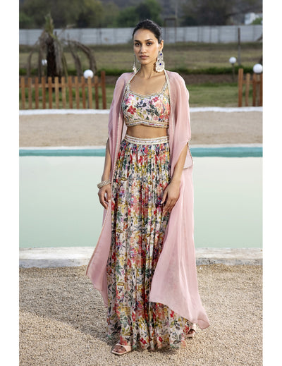 Pink Sharara Set With Cape singapore