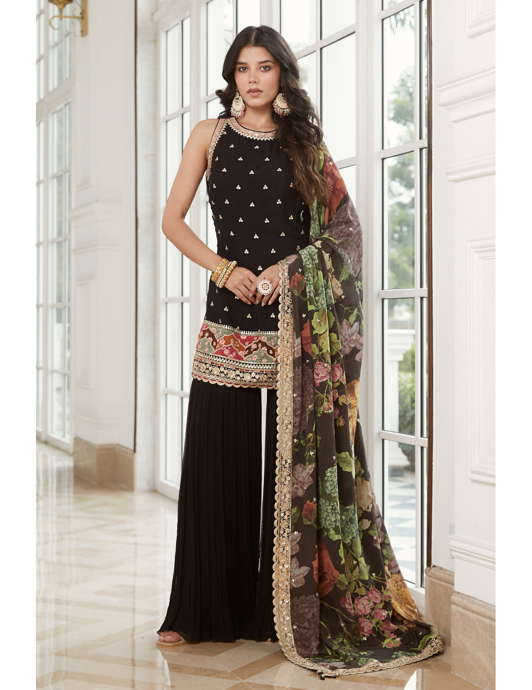 Black Georgette Gharara Set singapore