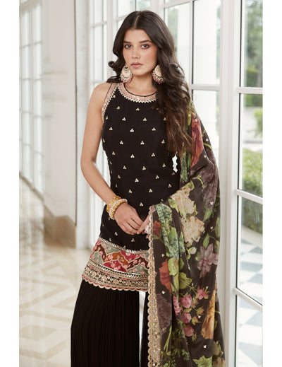 Black Georgette Gharara Set