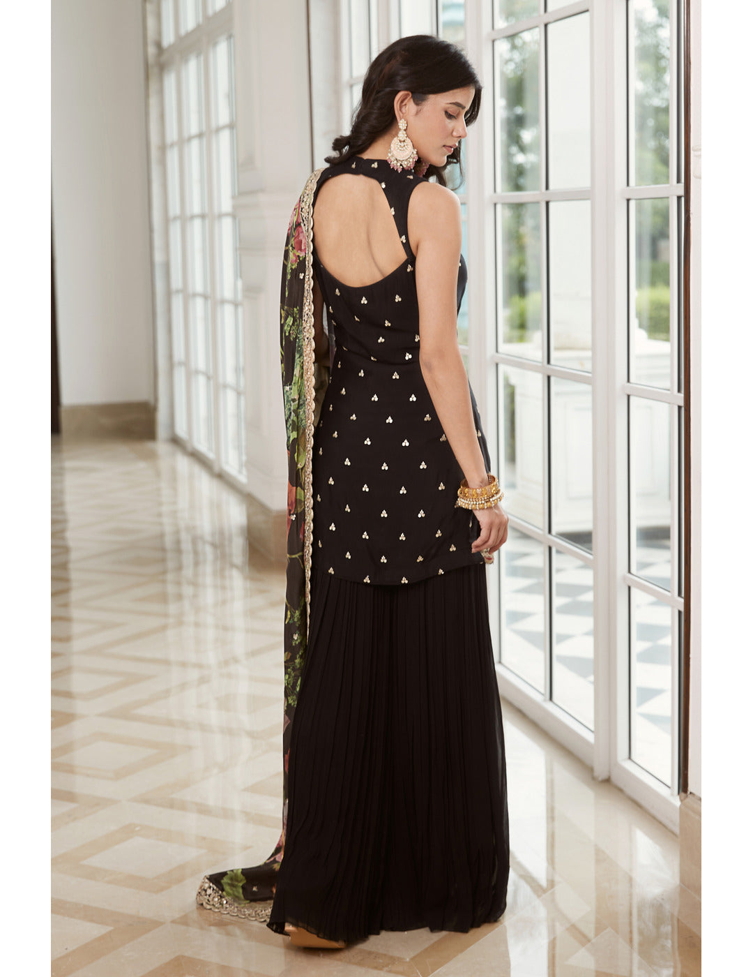 Black Georgette Gharara Set