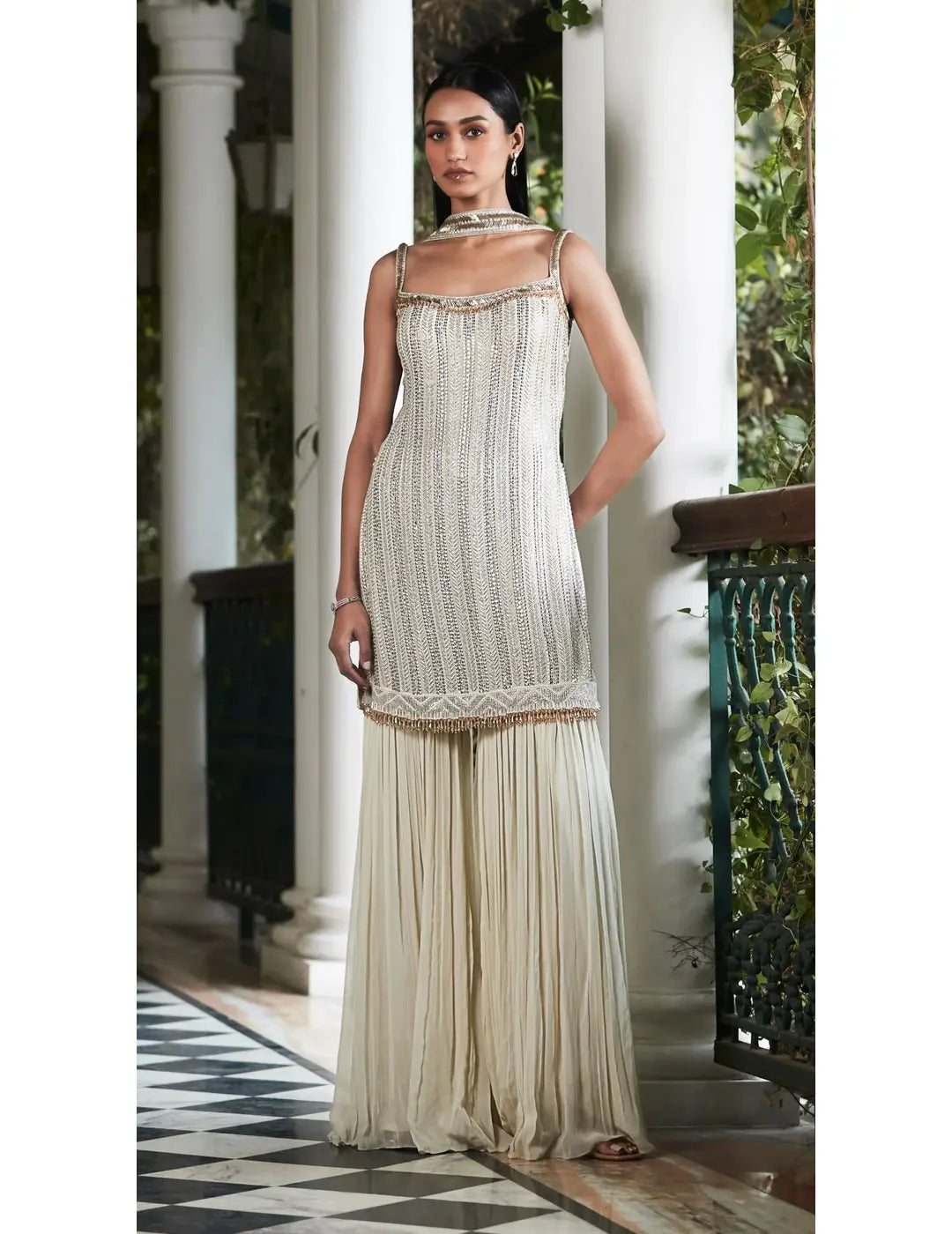 Ivory Sequins Sharara Set