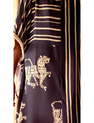 Black Cotton Stripes Abstract Kaftan Set