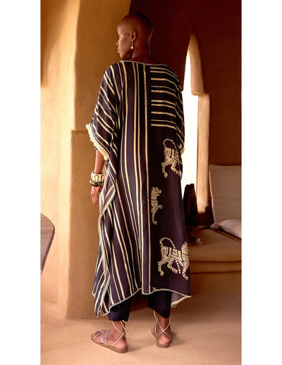 Black Cotton Stripes Abstract Kaftan Set