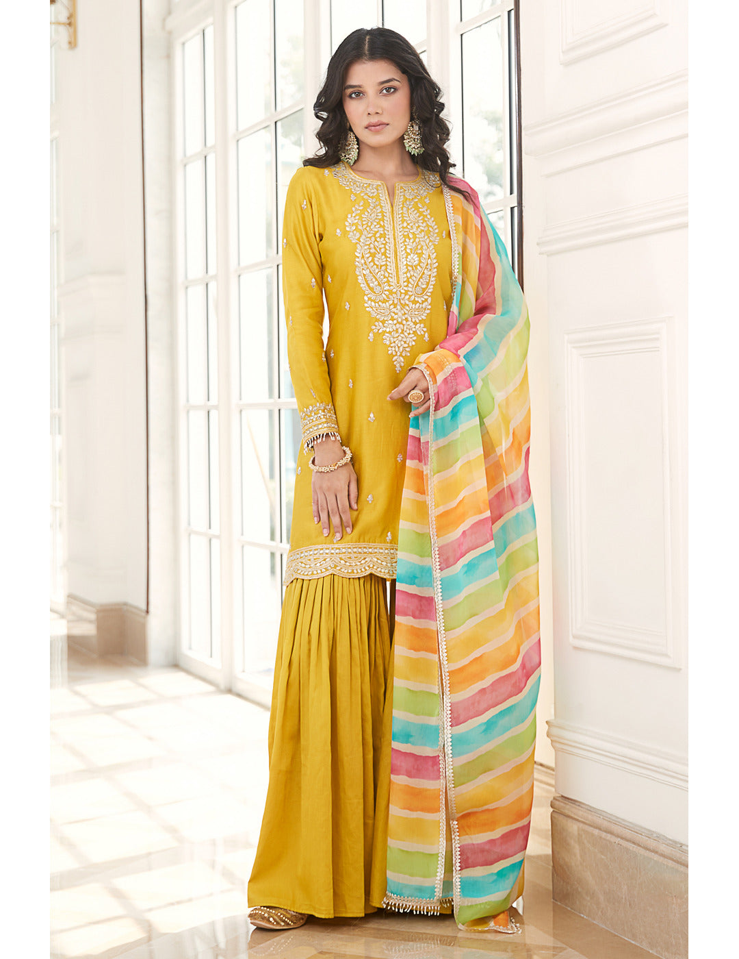 Yellow Embroidered Sharara Set singapore