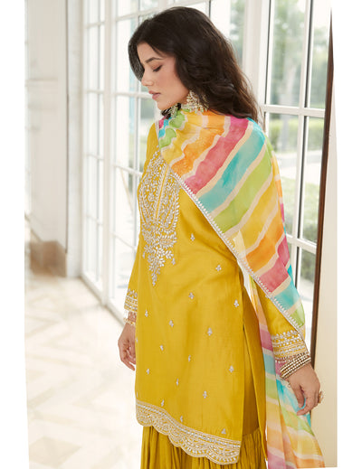 Yellow Embroidered Sharara Set