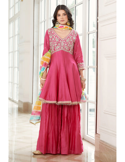 Pink Chanderi Sharara Set