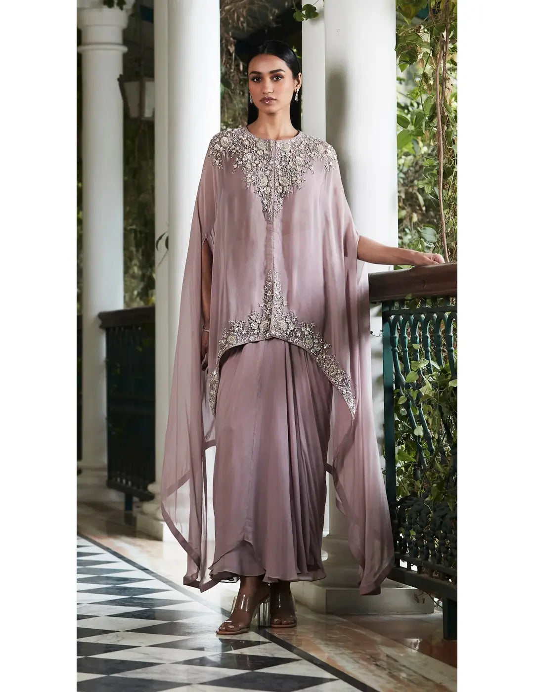 Lilac Embroidered Cape Set