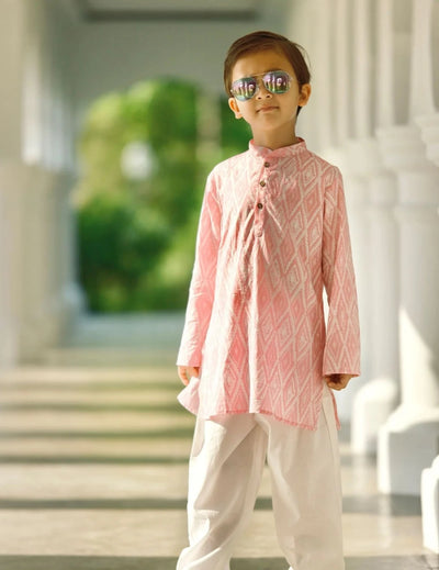 Meher Boys Pink Kurta Pajama Set