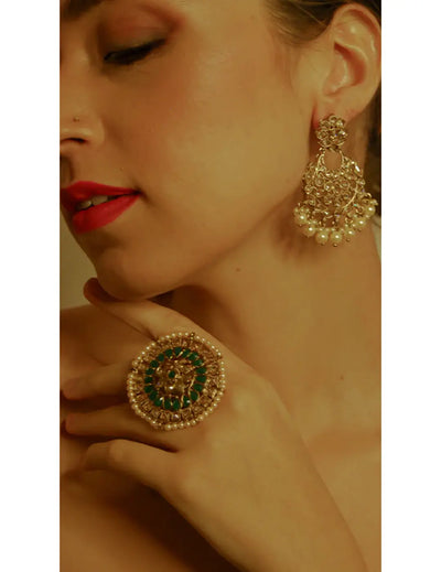 Gold Finish & Pearl Drops Chandbali Earrings