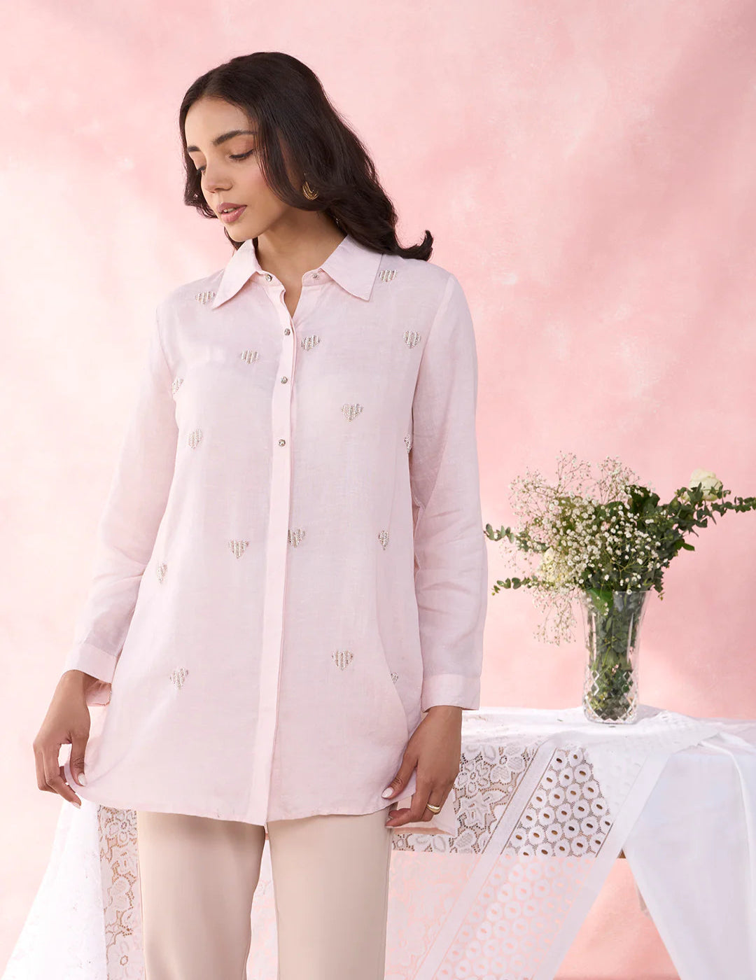 Peach Heart Crystalline Shirt