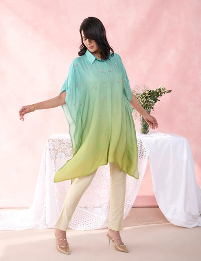 Ombre Blue Green Tarol Shirt | Online Women’s Wear Singapore