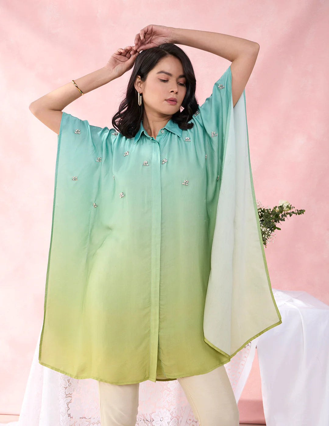 Ombre Blue Green Tarol Shirt | Online Women’s Wear Singapore