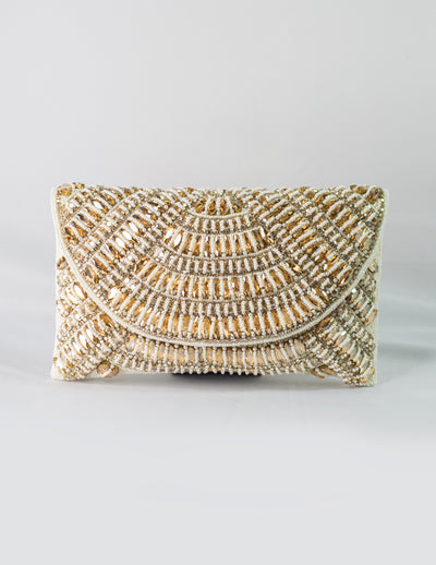 Beige Embellished Clutch