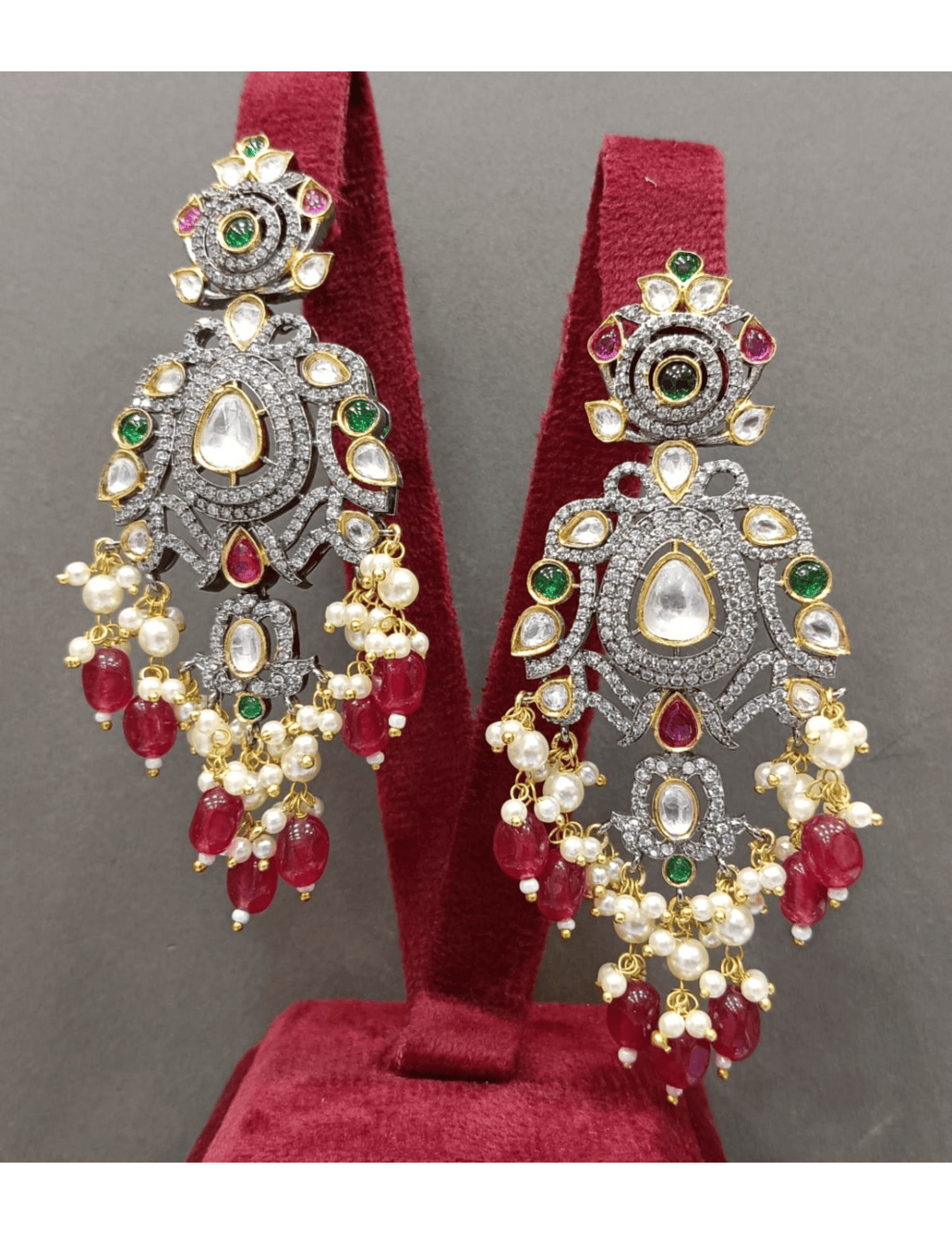 Red Kundan Pearl Chandbali