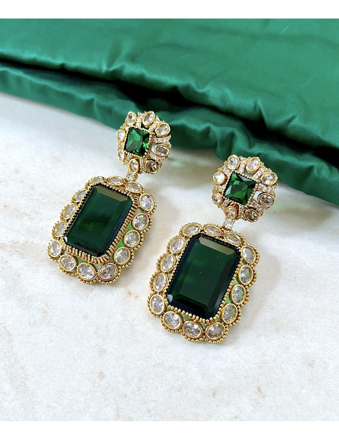 Green Emerald Gold Plated Drop Earrings