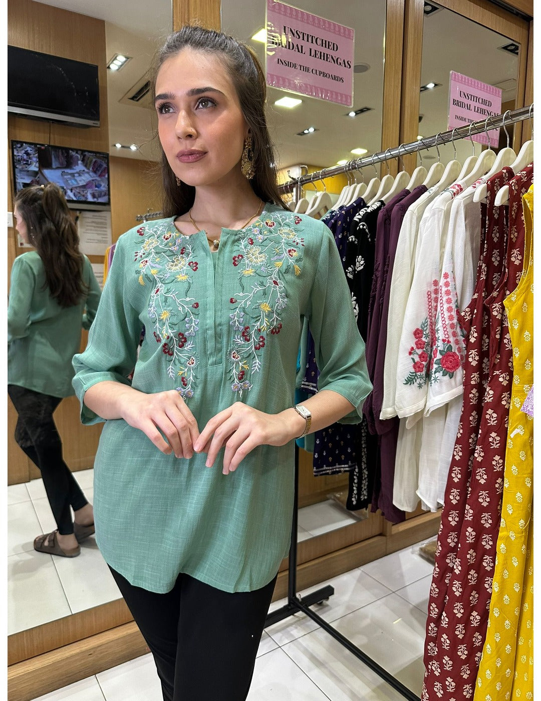 Green Floral Embroidered Tunic