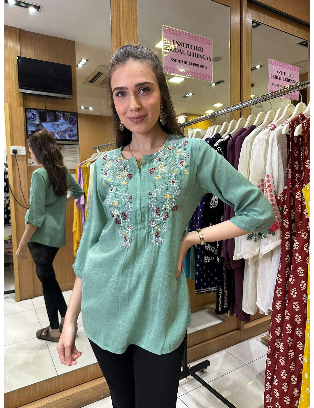 Green Floral Embroidered Tunic