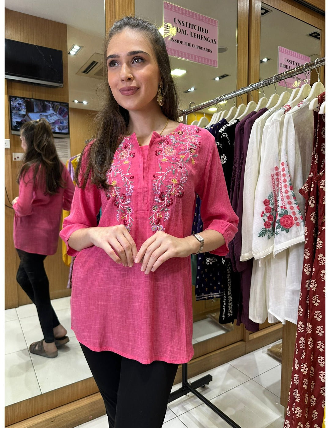 Pink Floral Embroidered Tunic