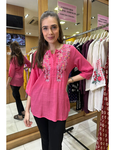 Pink Floral Embroidered Tunic