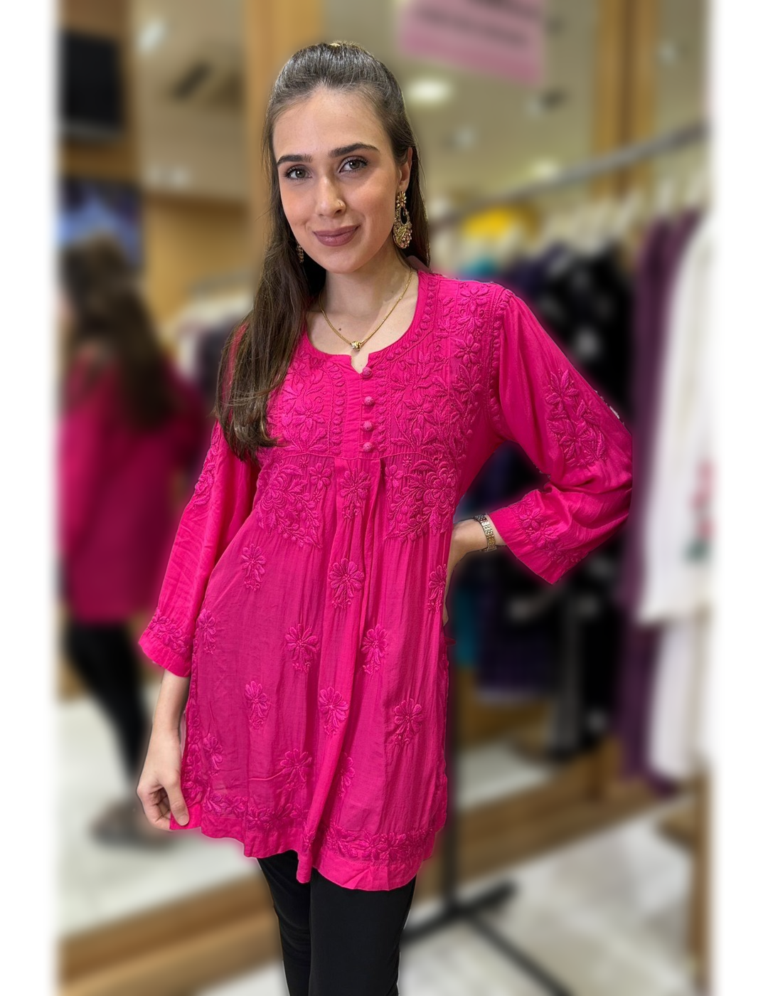 Available Till Size 44 Pink Chikankari Short Kurti