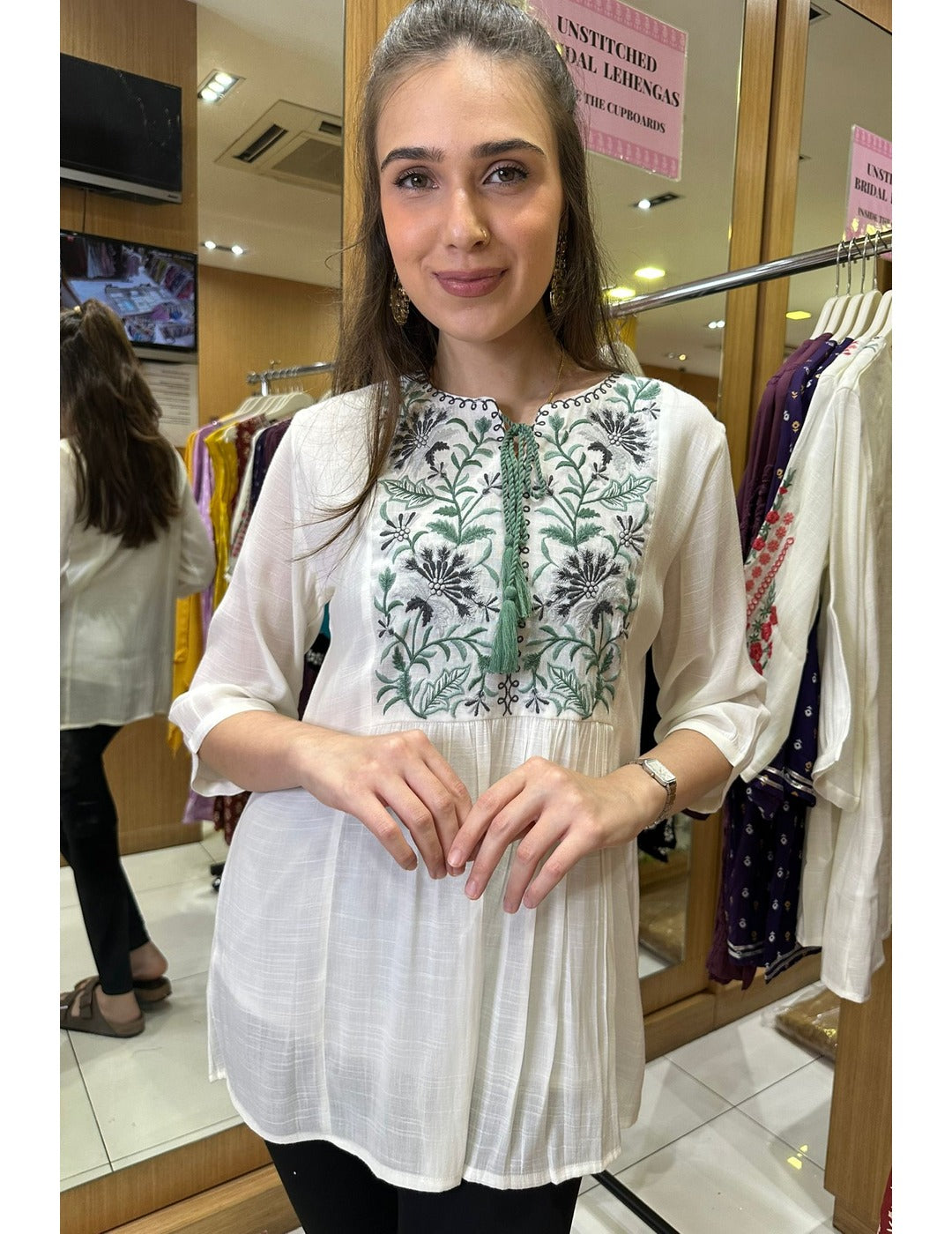 White Floral Embroidered Tunic