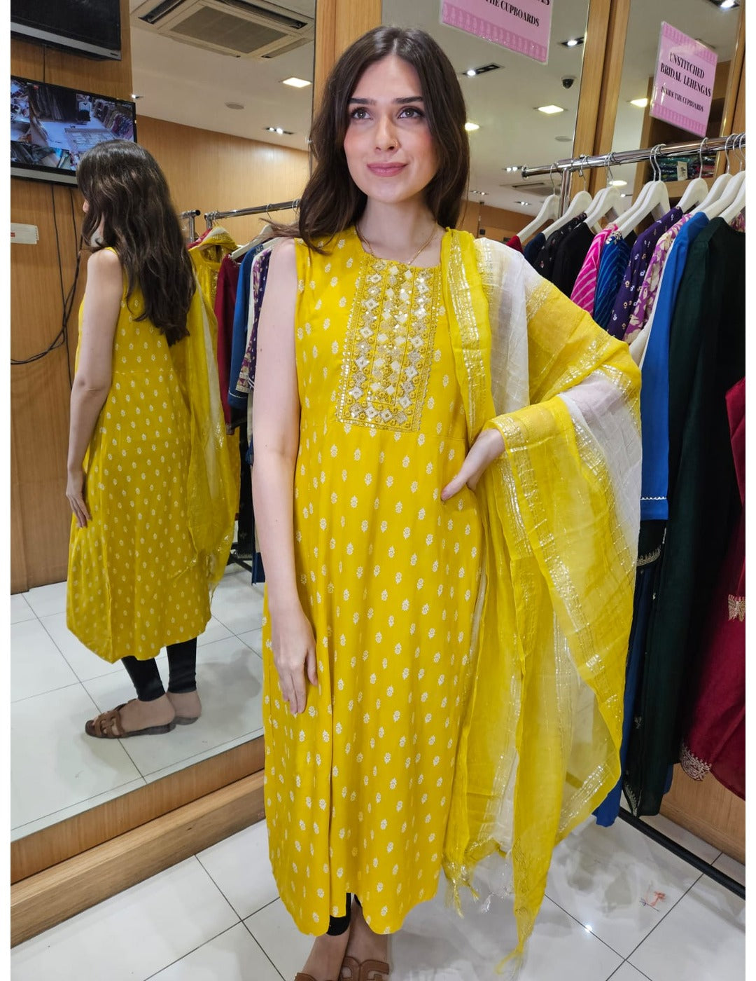 Yellow A-Line Kurta Dupatta Set