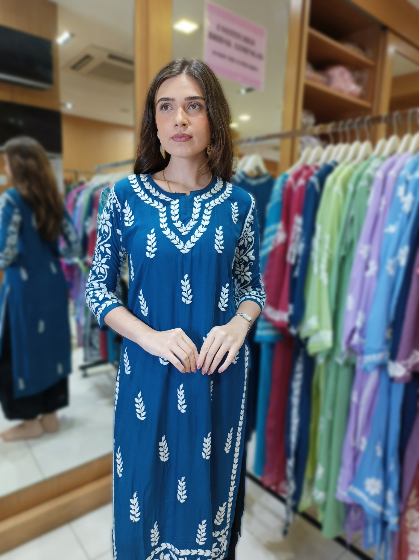 Blue Chikankari Straight Kurta