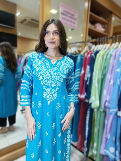 Blue Chikankari Straight Kurta