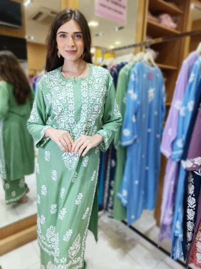 Green Chikankari Kurti Set