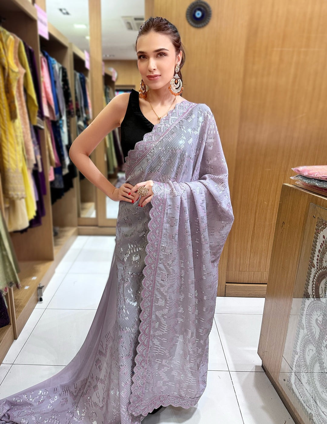 Mauve Sequins Sarees