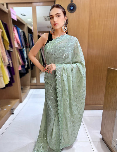 Green Sequins Sarees