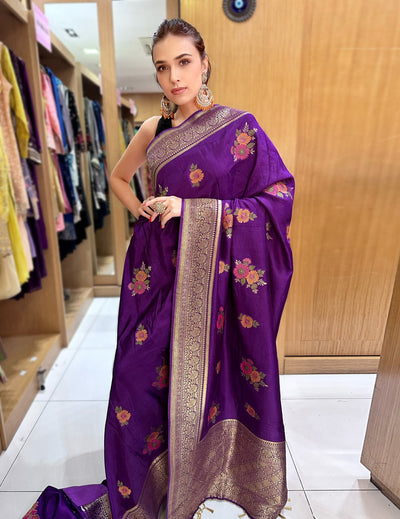 Purple Saree With Purple Blouse Piece