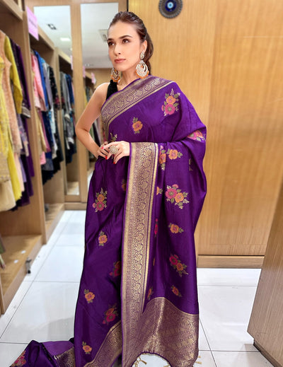 Purple Saree With Purple Blouse Piece