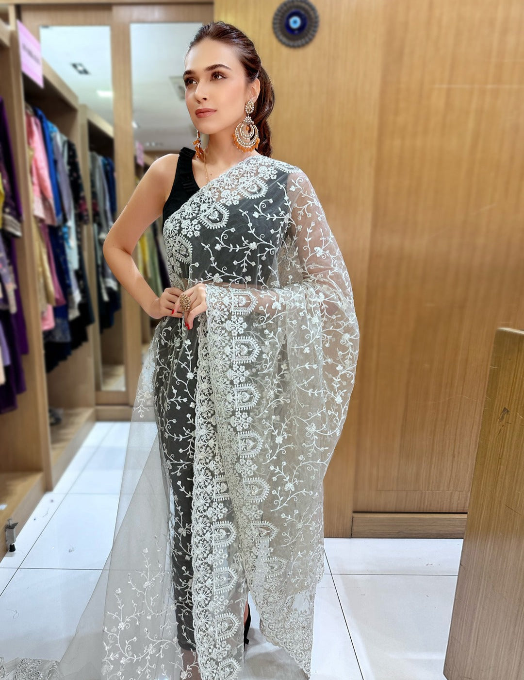 White Threadwork Saree