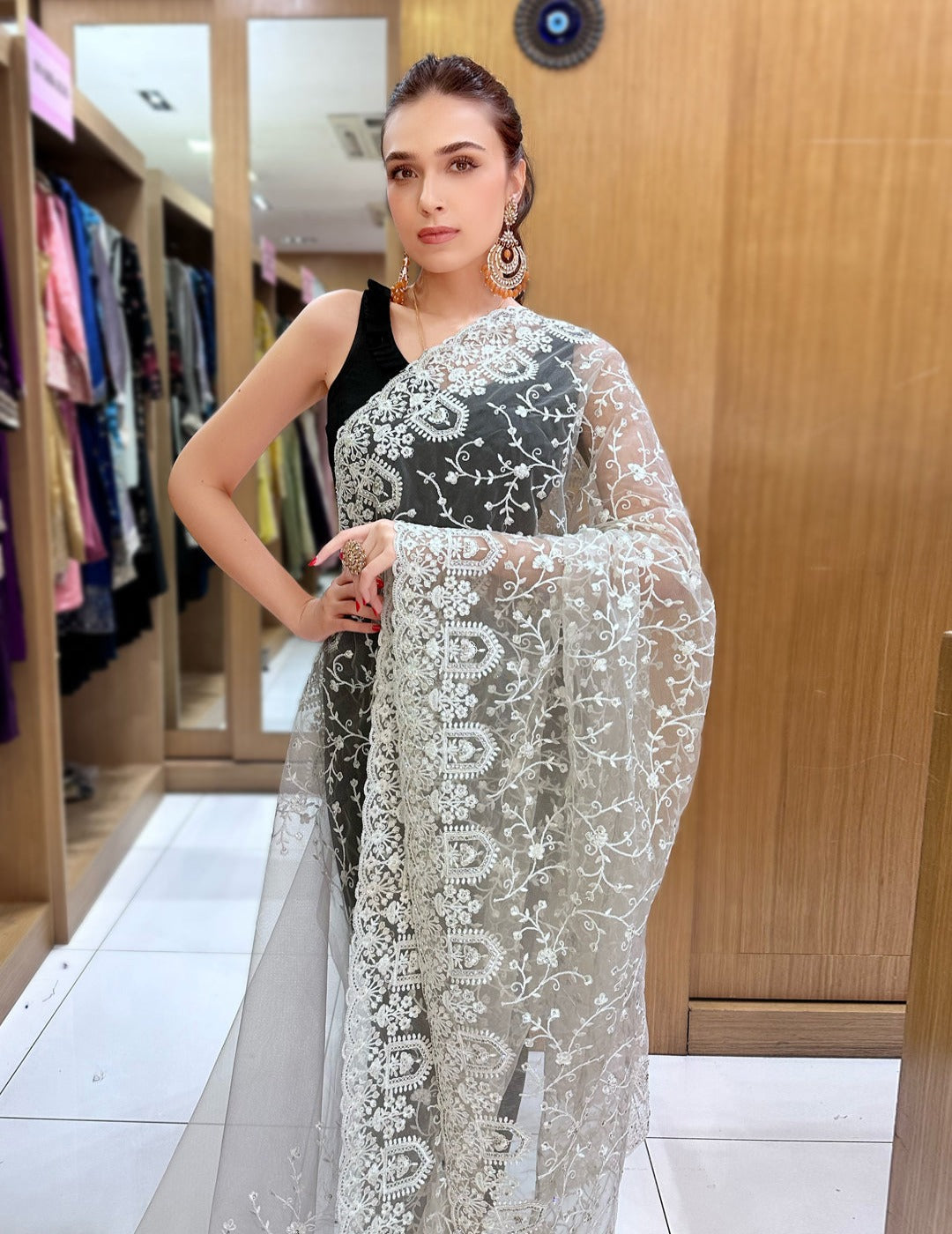 White Threadwork Saree