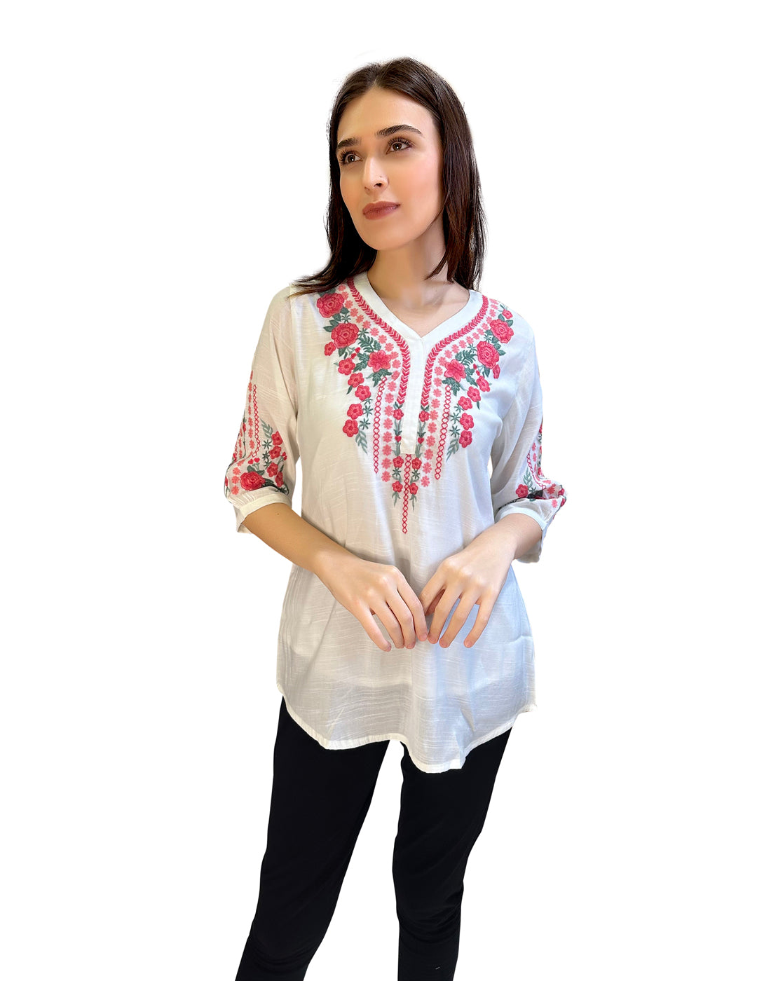 White Floral Embroidered tunic singapore