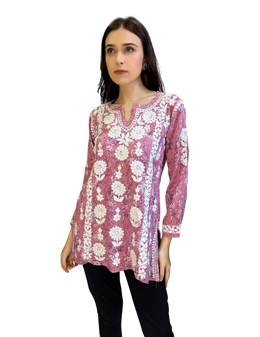 粉色花朵 Chikankari Kurti