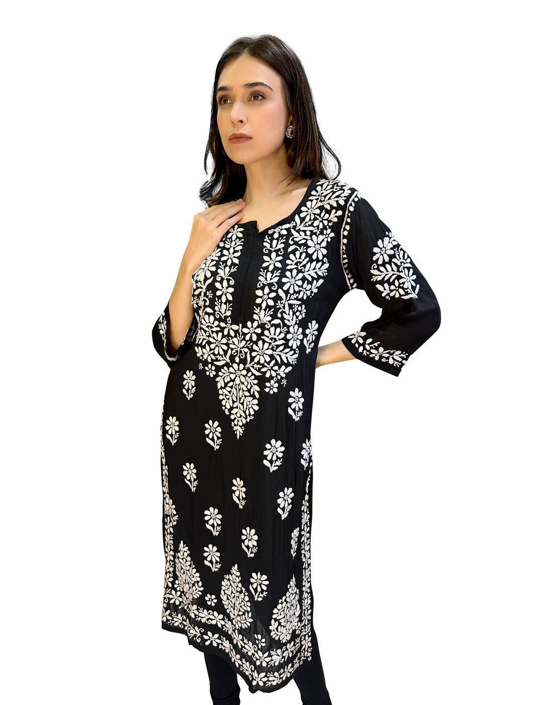 黑色 Chikankari 长款 Kurti