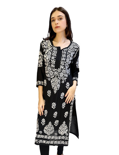 黑色 Chikankari 长款 Kurti