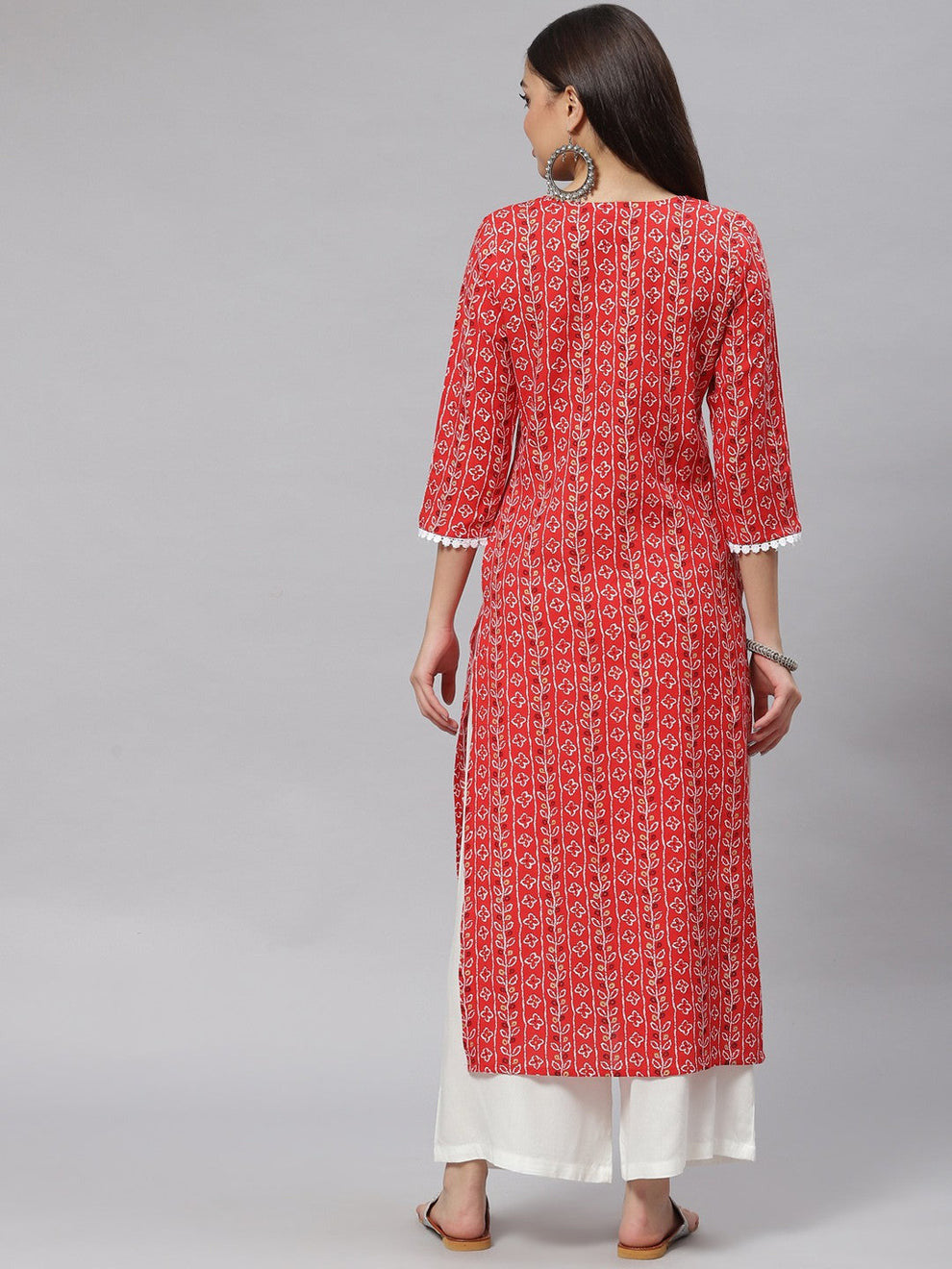 Red Printed Rayon Straight Kurta