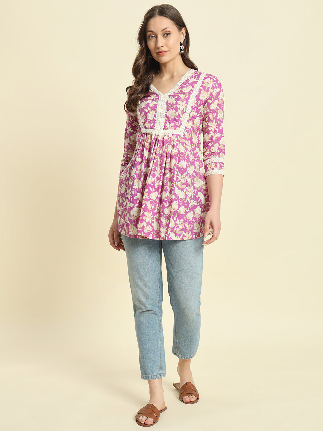 Cotton Embroidery Flared Top